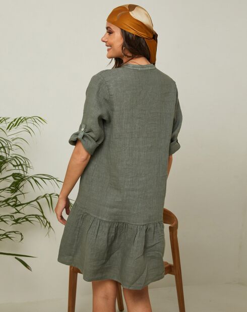 Khakigrünes Gabin-Kleid aus 100% Leinen