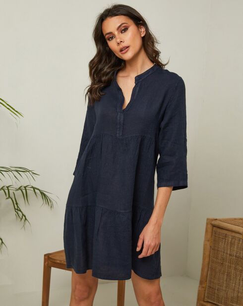 Robe 100% Lin Gabin bleu marine