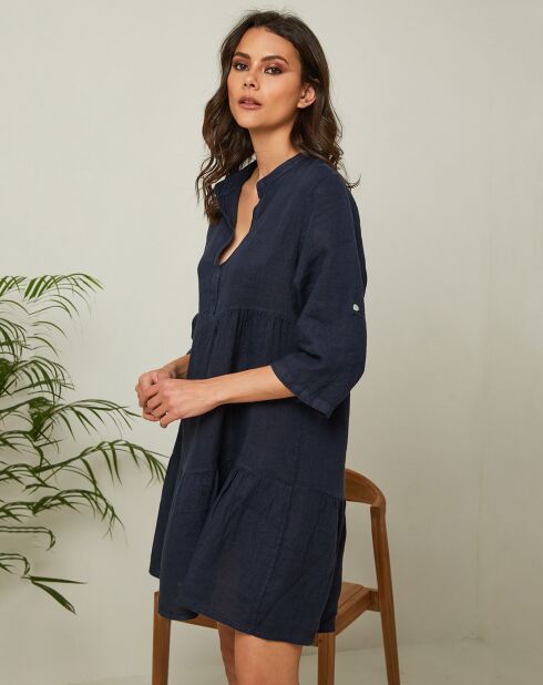 Robe 100% Lin Gabin bleu marine