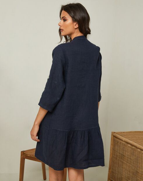 Robe 100% Lin Gabin bleu marine