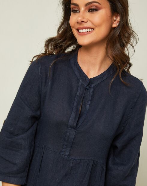 Robe 100% Lin Gabin bleu marine