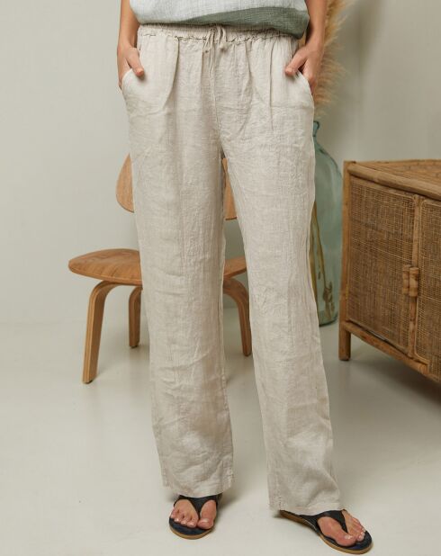 Beige broek van 100% linnen Garancel