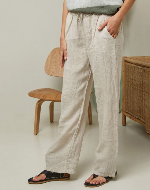 Beige broek van 100% linnen Garancel