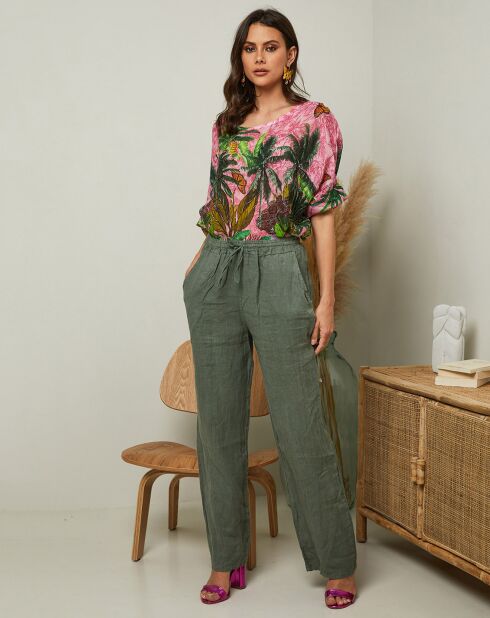 100% linnen Garancel kakigroene broek