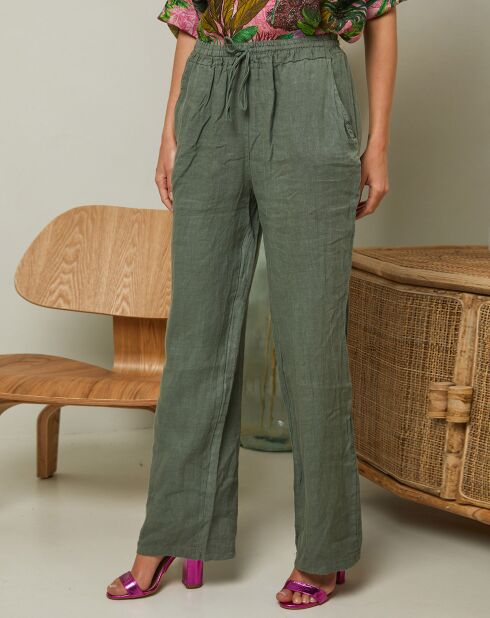 100% linnen Garancel kakigroene broek