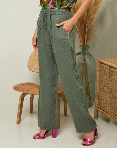 100% linnen Garancel kakigroene broek