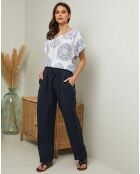 Pantalon 100% Lin Garancel bleu marine