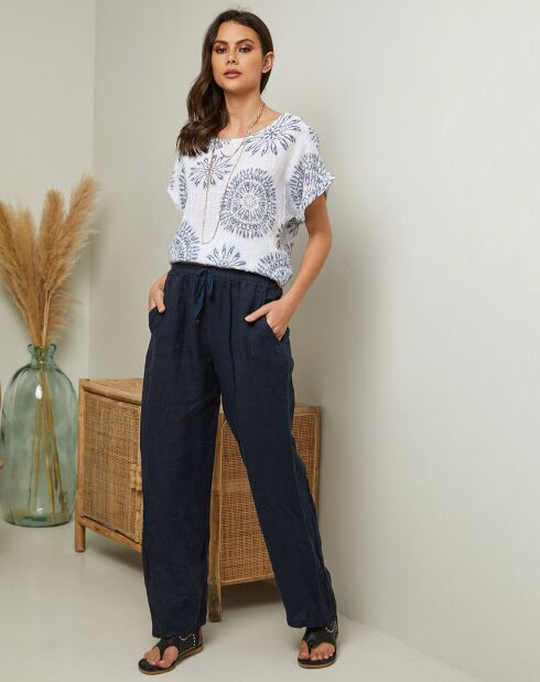 Marineblauwe broek van 100% linnen Garancel