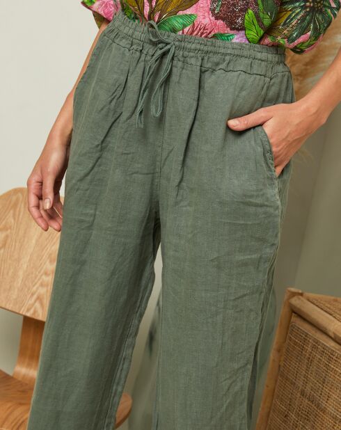 100% linnen Garancel kakigroene broek