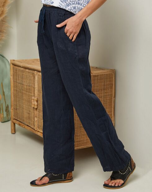 Marineblauwe broek van 100% linnen Garancel