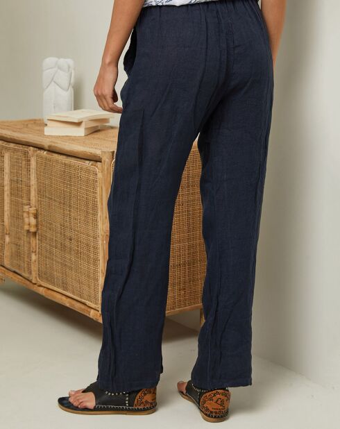 Marineblauwe broek van 100% linnen Garancel