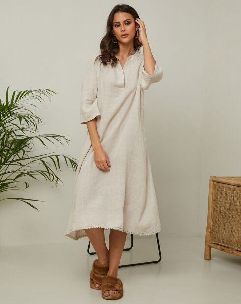 Beiges Kleid Granael aus 100% Leinen