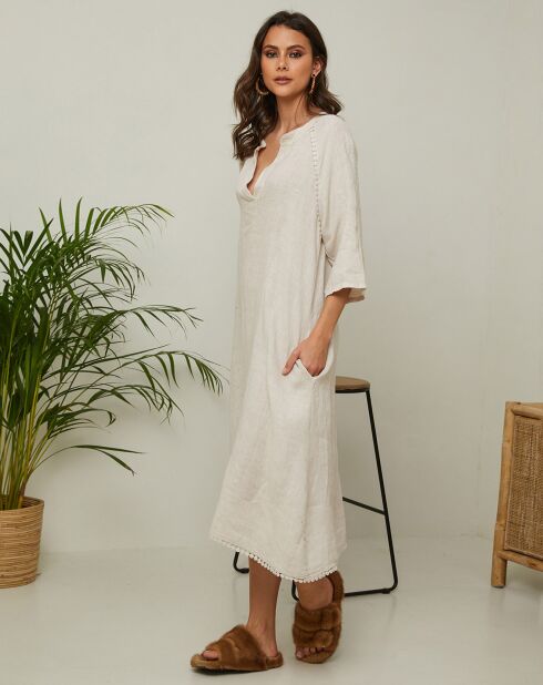 Beiges Kleid Granael aus 100% Leinen