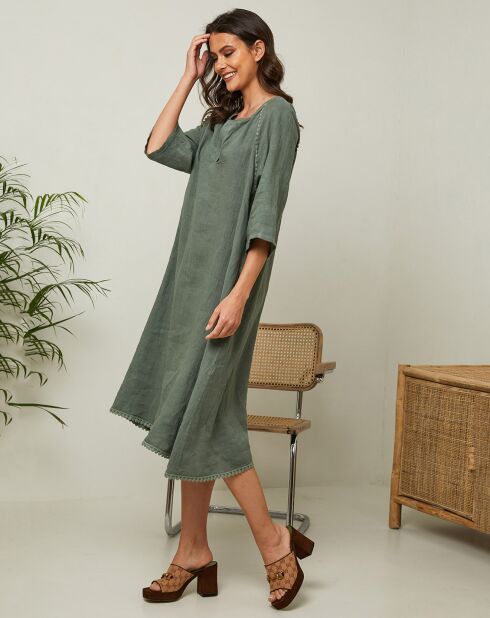 Khakigrünes Kleid Granael aus 100% Leinen