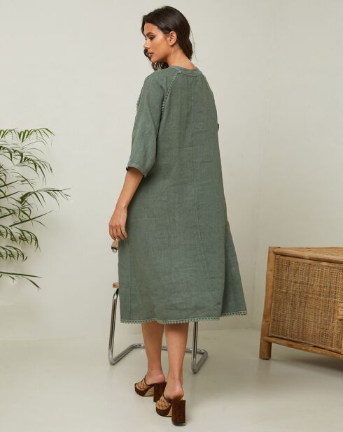 Khakigrünes Kleid Granael aus 100% Leinen