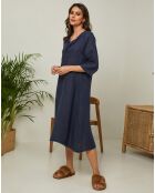 Marineblaues Kleid Granael aus 100% Leinen