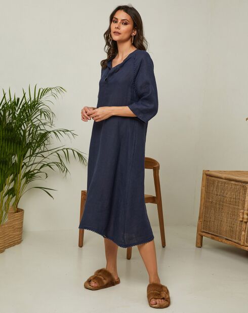 Marineblaues Kleid Granael aus 100% Leinen
