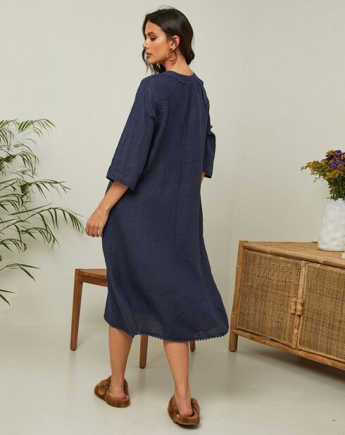 Marineblaues Kleid Granael aus 100% Leinen