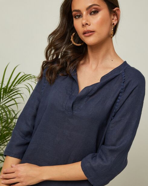 Marineblaues Kleid Granael aus 100% Leinen