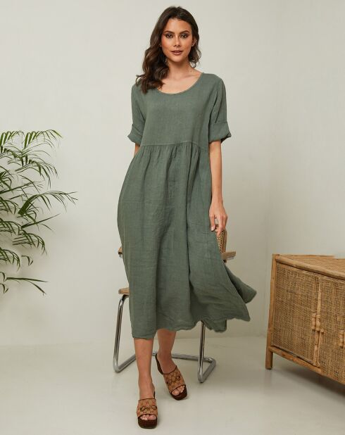 Gustav Khakifarbenes Kleid aus 100% Leinen