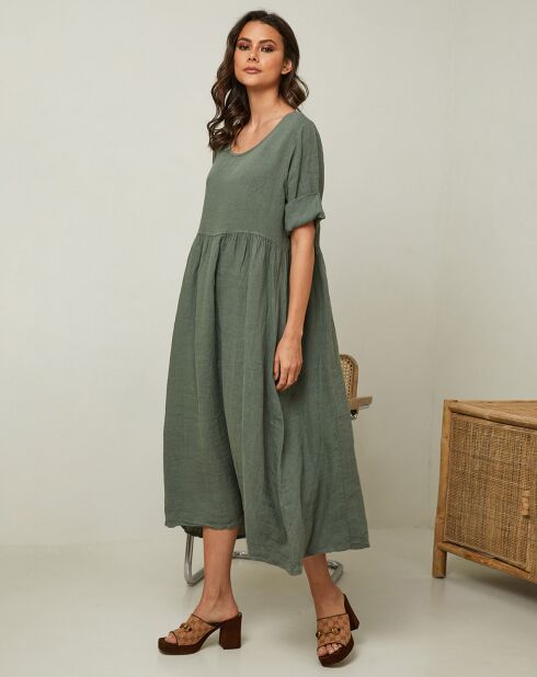 Gustav Khakifarbenes Kleid aus 100% Leinen