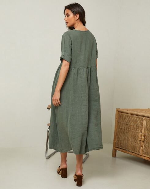 Robe 100% Lin Gustav vert kaki