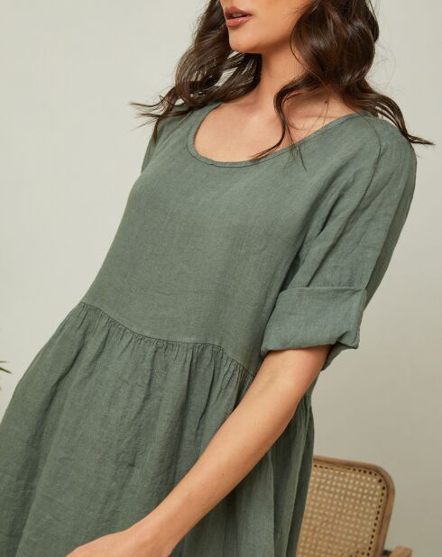 Gustav Khakifarbenes Kleid aus 100% Leinen