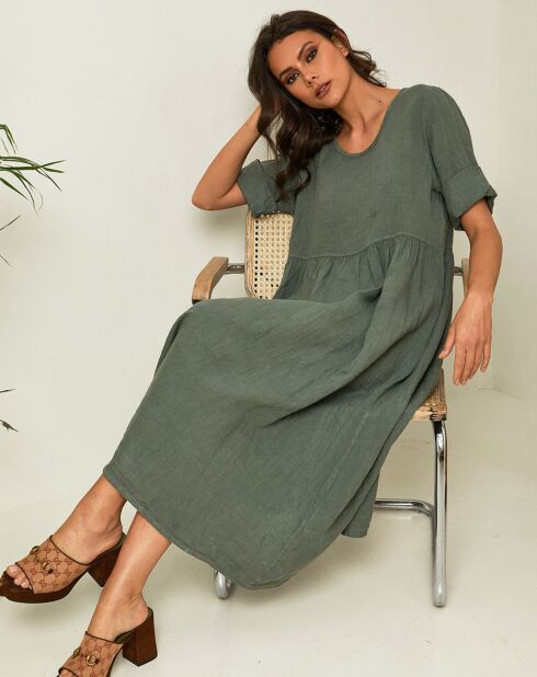 Gustav Khakifarbenes Kleid aus 100% Leinen