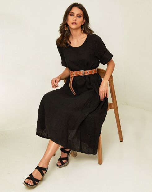 Gustav zwarte jurk van 100% linnen