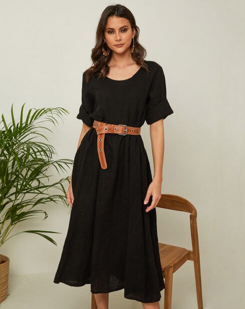 Gustav zwarte jurk van 100% linnen