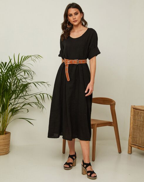 Gustav zwarte jurk van 100% linnen