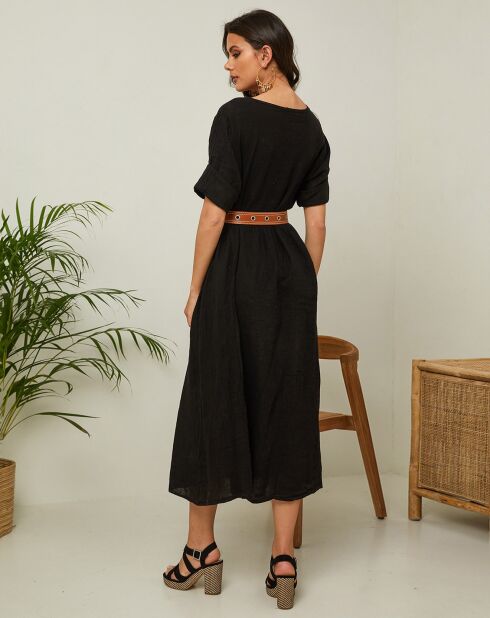 Gustav zwarte jurk van 100% linnen