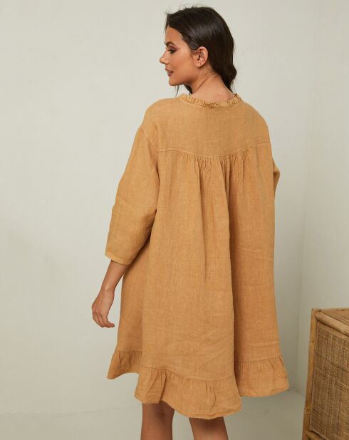 Jasmine camel jurk van 100% linnen