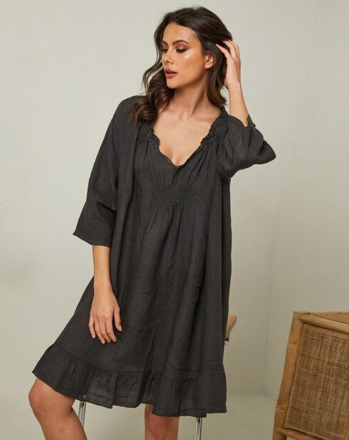 Jasmine zwarte jurk van 100% linnen