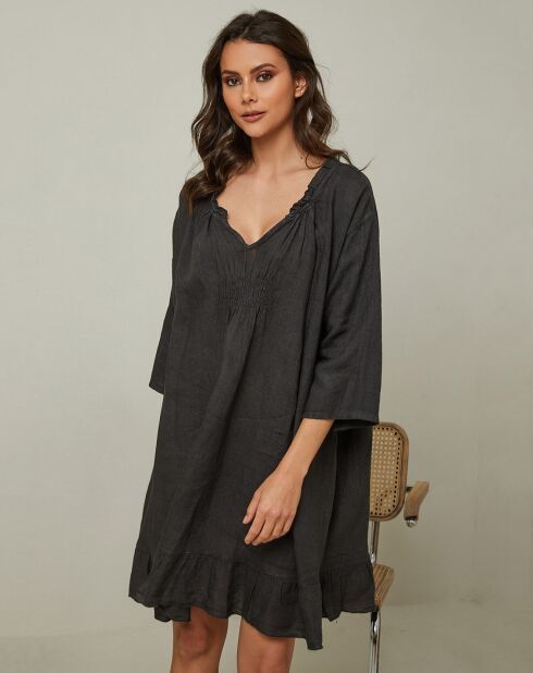 Jasmine zwarte jurk van 100% linnen