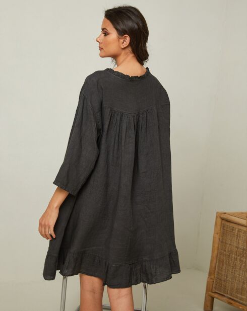 Jasmine zwarte jurk van 100% linnen