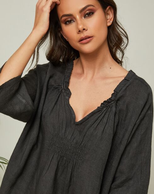 Jasmine zwarte jurk van 100% linnen