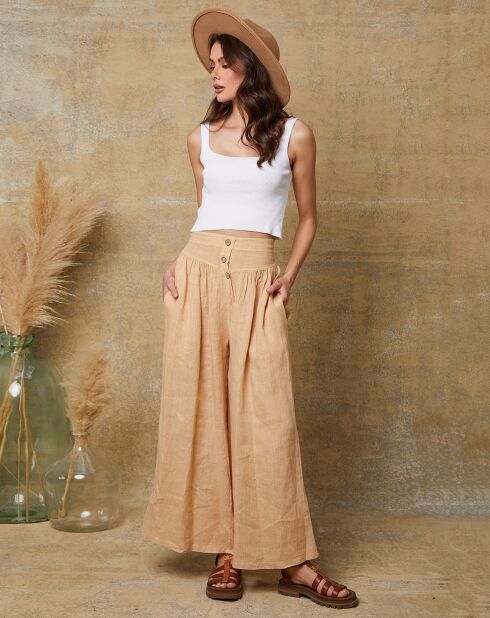 Pantalon 100% Lin Kendra camel clair