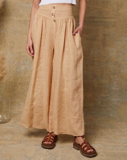 Pantalon 100% Lin Kendra camel clair