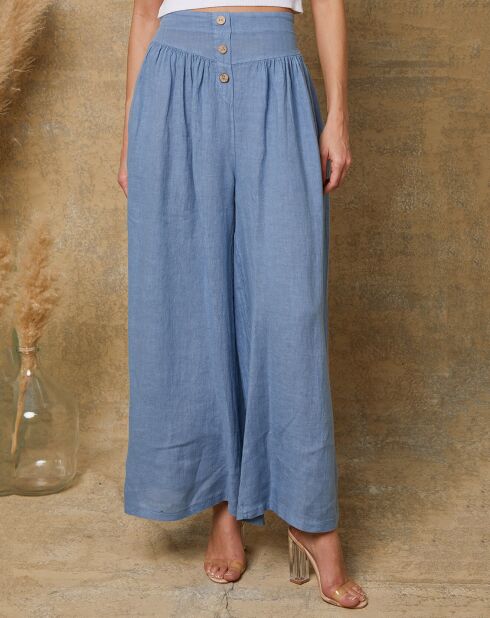 Indigoblauwe Kendra broek van 100% linnen