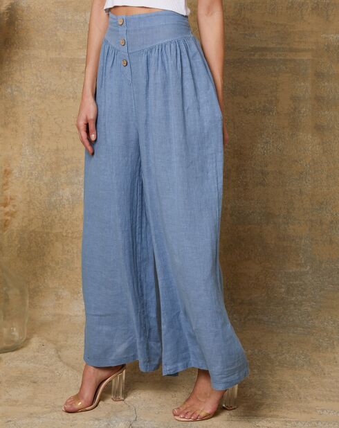 Indigoblauwe Kendra broek van 100% linnen