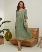 Robe 100% Lin Lantana vert kaki