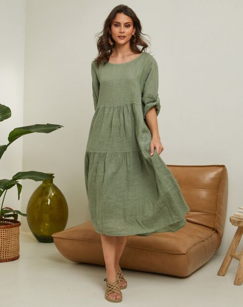Robe 100% Lin Lantana vert kaki