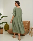 Robe 100% Lin Lantana vert kaki