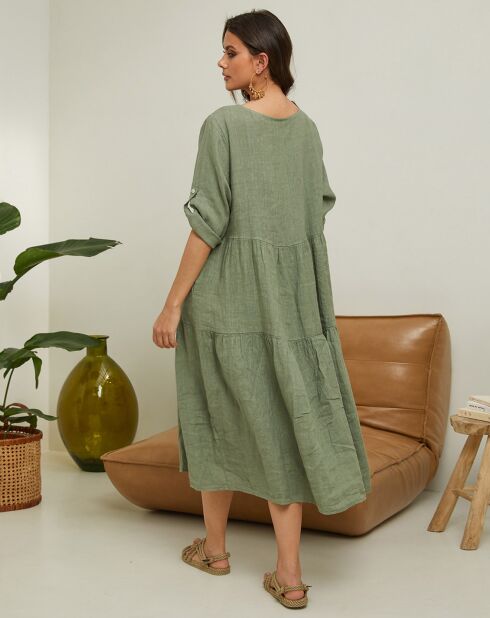 Robe 100% Lin Lantana vert kaki