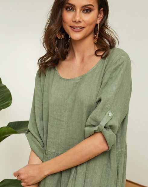 Robe 100% Lin Lantana vert kaki