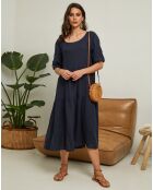 Robe 100% Lin Lantana bleu marine