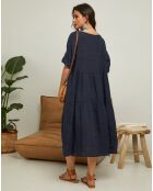 Robe 100% Lin Lantana bleu marine