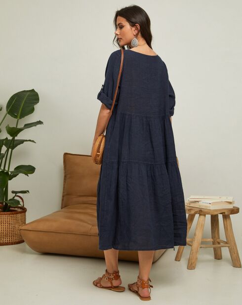 Robe 100% Lin Lantana bleu marine