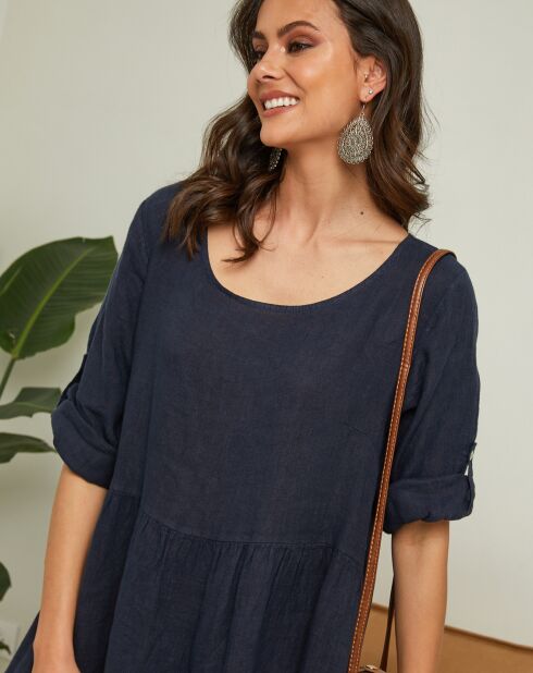 Robe 100% Lin Lantana bleu marine